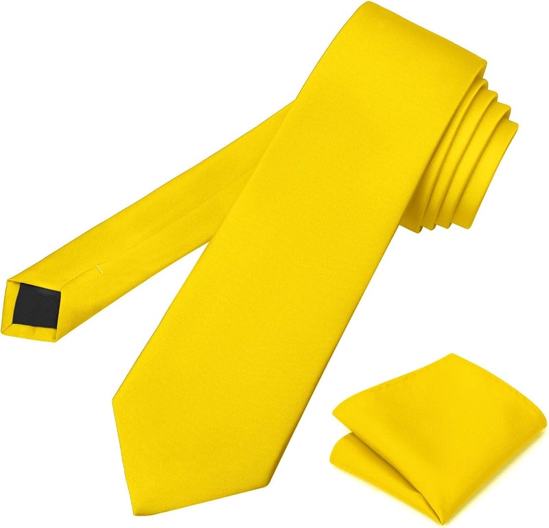 pensee Men's Tie Set Solid Pure Color 3.15" (8CM) Classic Formal Plain Necktie and Pocket Square Set For Men - Image 4